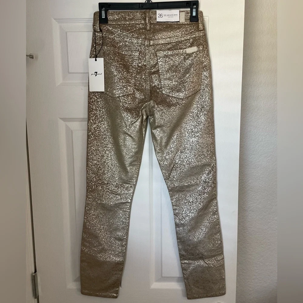 NWT 7 For All Mankind Gold Shimmer Textured Pants - Picture 6 of 8